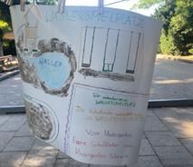 Von Kindern gemaltes Plakat, Wunsch: Wasserspielplatz