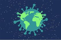 Coronavirus mit eingezeichneter Weltkugel, die im Weltall schwebt