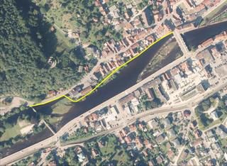 Lageplan Hochwasserschutzlinie Luftbild als Lageplan für die Hochwasserschutzlinie an der Murg.