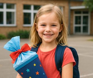 Gernsbach hilft unterstützt Grundschulkinder. Bild: ki-generiert Kind mit Schultüte