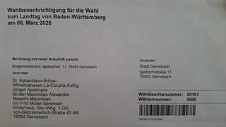 Muster einer Wahlbenachrichtigung