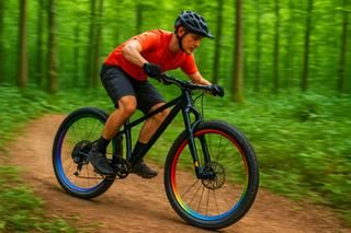 Mountainbike Gelände in Staufenberg geplant. Mountainbiker auf dem Rad im Wald.