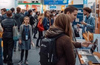 Viele junge Menschen auf einer Messe