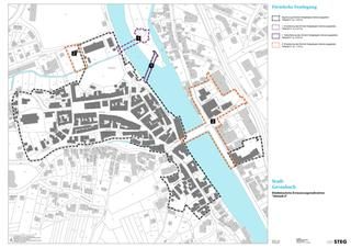Abgrenzung des Sanierungsgebietes. Ausschnitt aus dem Gernsbacher Stadtplan. Altstadt und Innenstadt.