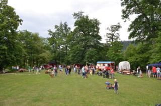 Murginsel: Wiese, Bäume, Familien mit Kinder.