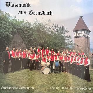 Die Hülle der LP 'Blasmusik aus Gernsbach' Hülle einer LP, eine Blasmusikkapelle, daneben der Storchenturm