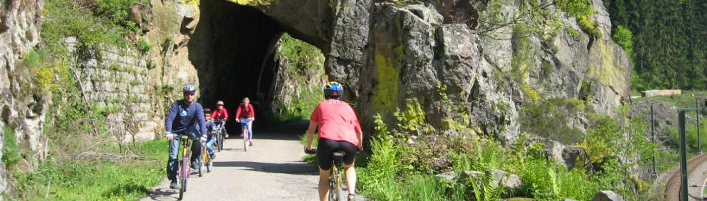Kinder und Erwachsene fahren Rad auf der Tour de Murg