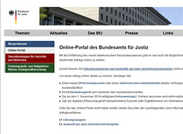 Screenshot des Online-Auftritts des Bundesamts für Justiz