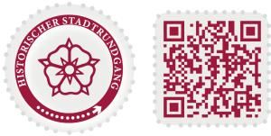 Logo Historischer Stadtrundgang mit Ebersteiner Rose und QR-Code