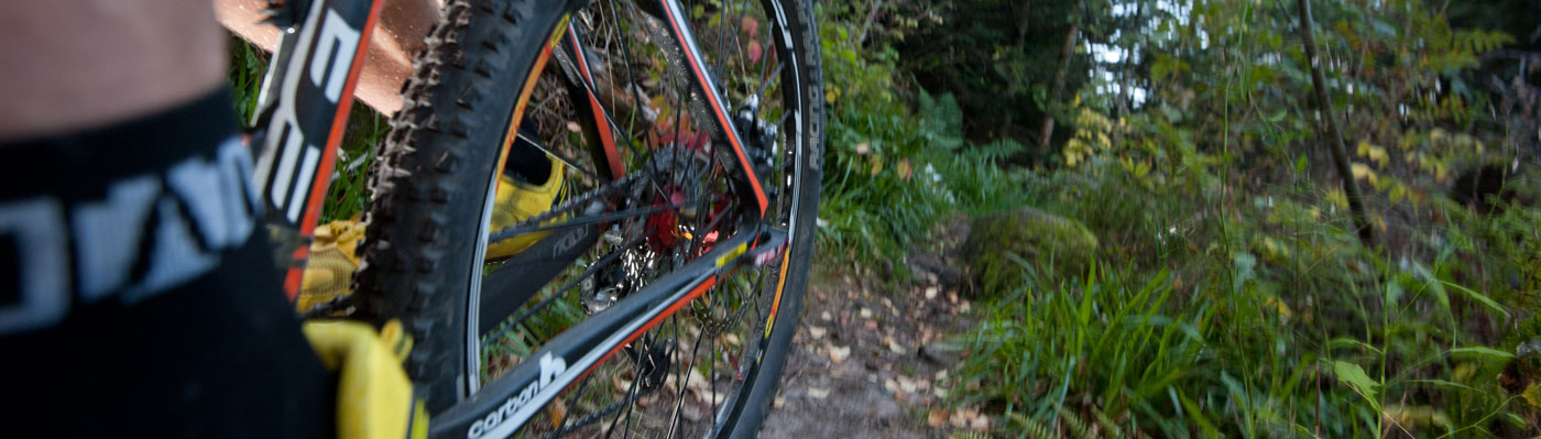 Mountainbiken Nahaufnahme eines Mountainbike-Hinterrades