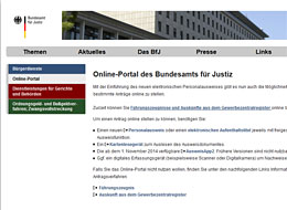 Online-Portal des Bundesamtes für Justiz Screenshot des Online-Auftritts des Bundesamts für Justiz