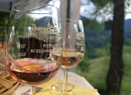 Weinprobe auf Schloss Eberstein Zwei Weingläser mit Rosé