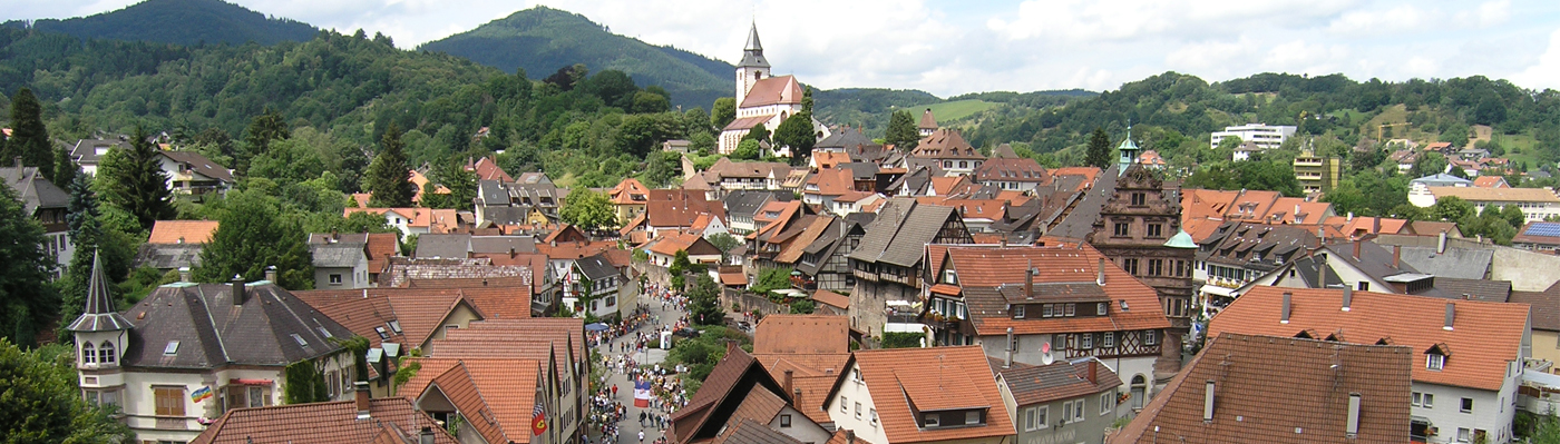Altstadt Gernsbach Blick auf die Dächer der Altstadt. Im Hintergrund die Liebfrauenkirche.