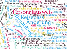 weiter zum Stichwortverzeichnis Grafik mit verschiedenen Stichworten wie Bauantrag, Mutterschutz, Agenturen, Kirchensteuer uvm.